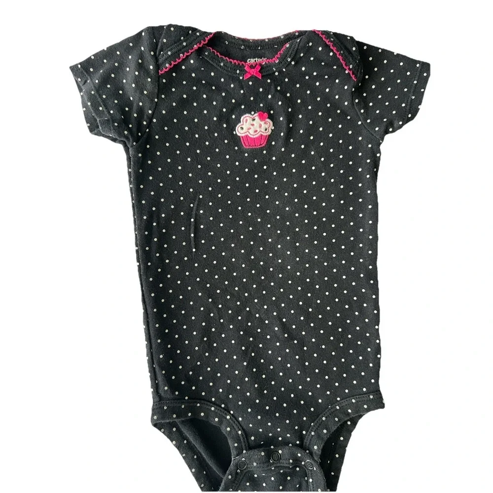 Carter's Girl Baby Clothing Cupcake 18 Months Polka Dot Black‎ White 1-Piece